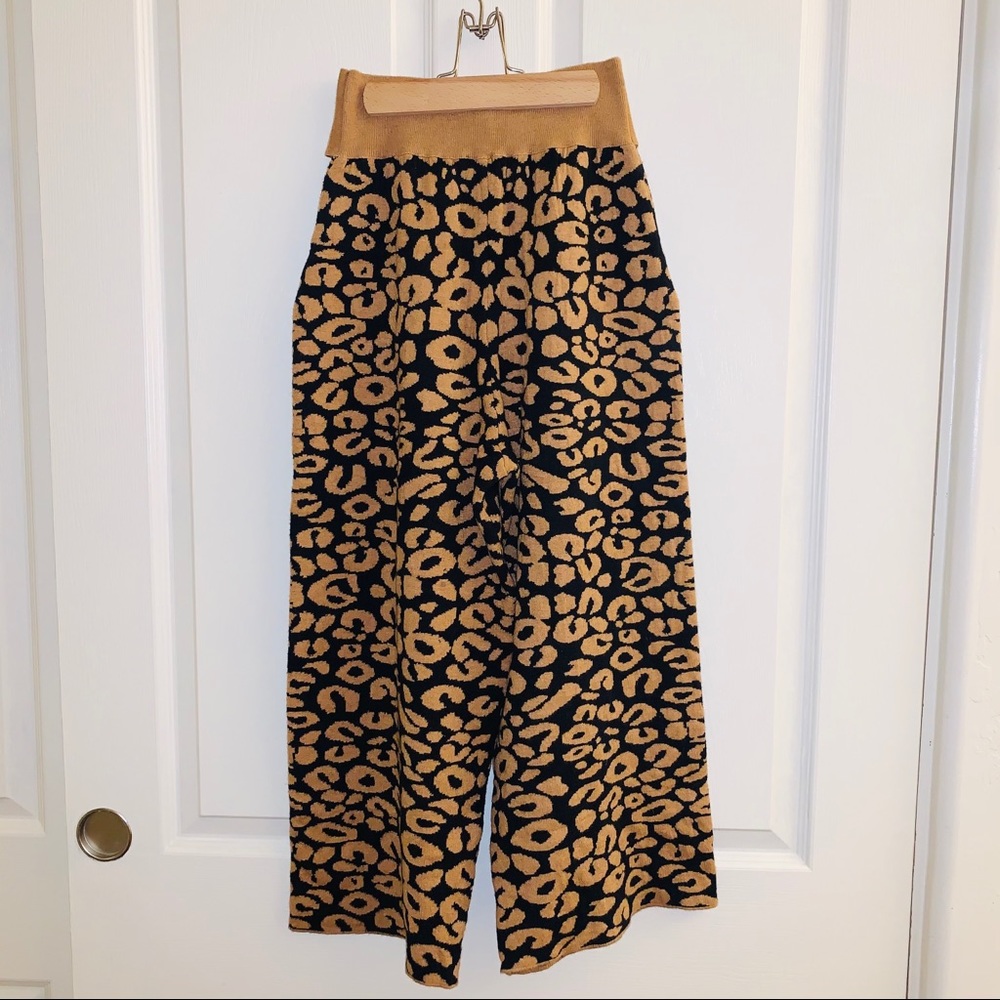 NWT THML Leopard Knit Wide Leg Tie Cropped Pants - Picture 9 of 14